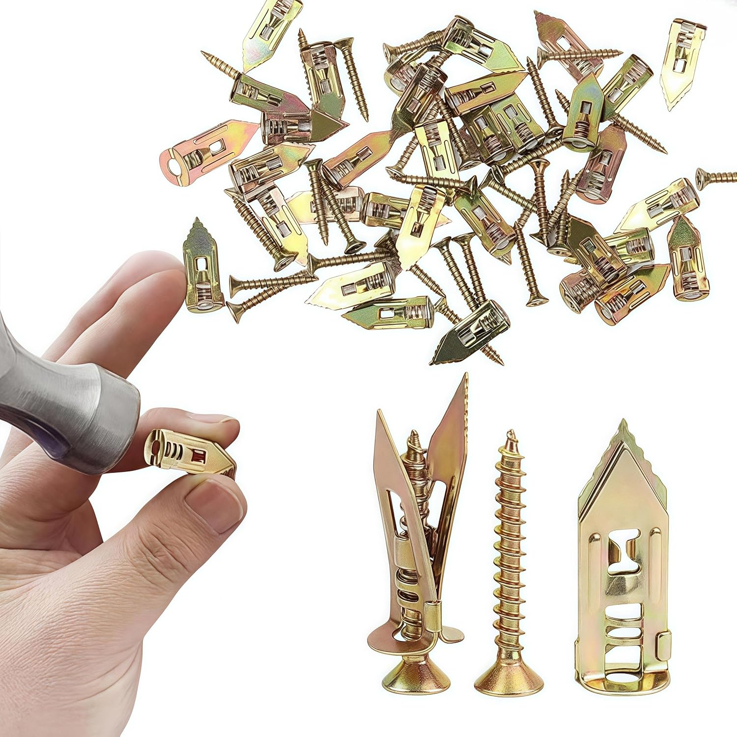 50 Set Drywall Self-Drilling Anchors with Screws Kit, 12 X 40 Mm Hammer Drive Anchor for Plasterboard,Hollow Wall Anchor Screw Carbon Steel with Zinc Plated, No Drill Holes