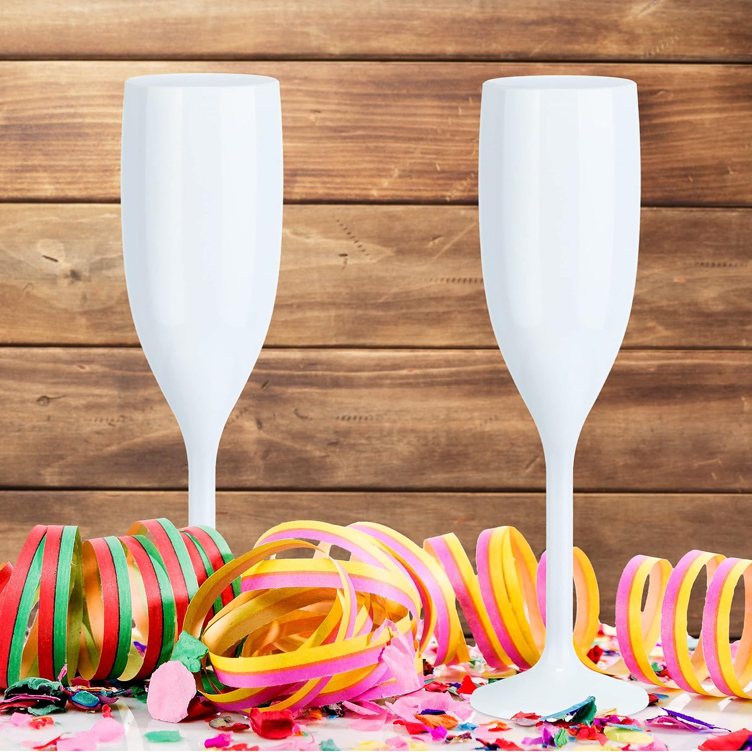 Relaxdays, Plastic Champagne Flutes, Set of 12, Shatterproof, BPA Free, Reusable Wine Glasses, for Weddings, White