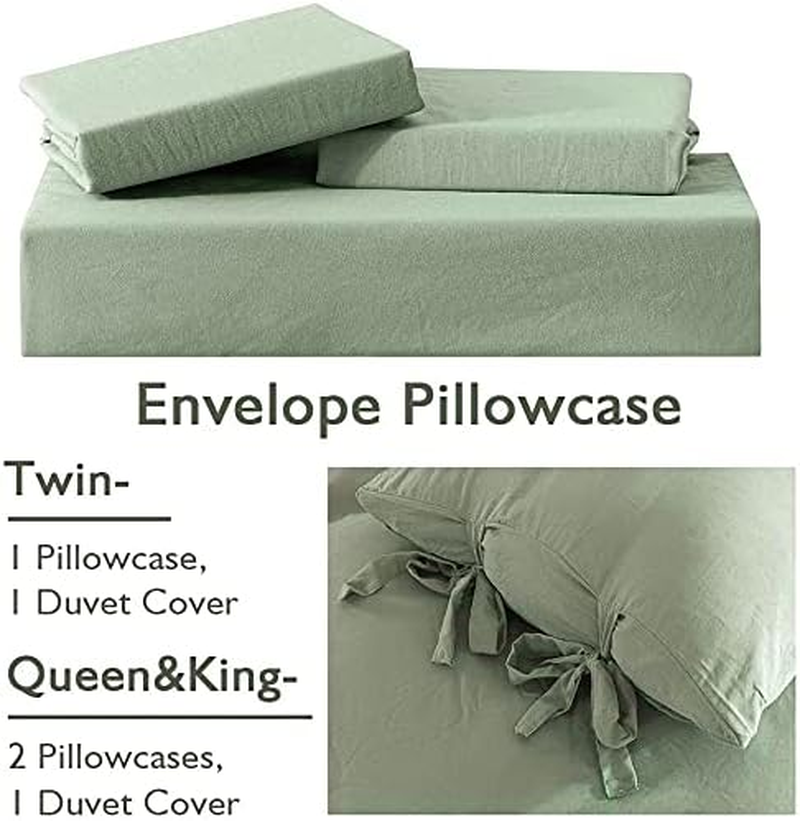 Annadaif Sage Green Duvet Cover Queen Size, 3 Pieces Soft Washed Microfiber Duvet Cover Set, Comforter Cover with Bowknot Bow Tie (1 Duvet Cover 90X90 Inch, 2 Pillowcases) Easy Care Bedding Set image number 2