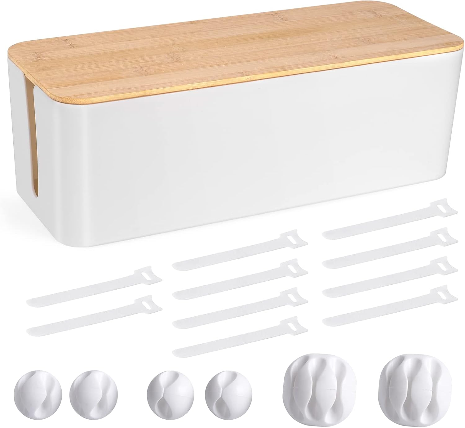 Cable Management Box - Wooden Style Large Cord Organizer Box to Hide Wires & Power Strips | Desk Computer Cable Organizer Box | Safe ABS Material |16" (L) X 6.2" (W) 5.3" (H)|For Home & Office - White image number 3