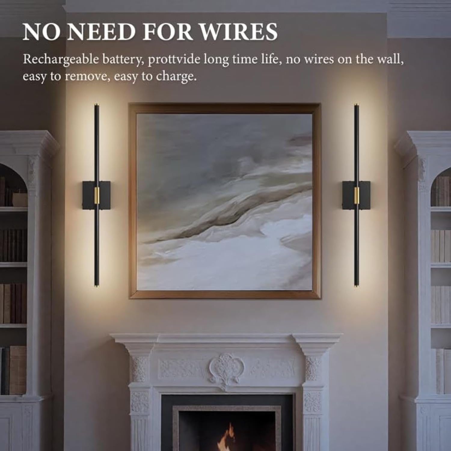 Battery Operated Wall Sconces with Remote Control,Wall Sconces Set of 2,3000K-6000K LED Wireless Wall Light for Bedroom, Hallway, Wall, 360&deg;Rotate,28.3 Inch, 2 Pack (Black) image number 5