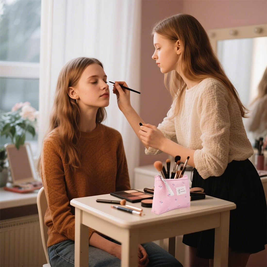 Pack of 2 Small Cosmetic Bag, Portable Toiletry Bag, Canvas Cosmetic Bag, Travel Cosmetic Bag, Travel Toiletry Bag, Makeup Bag, Organiser image number 5