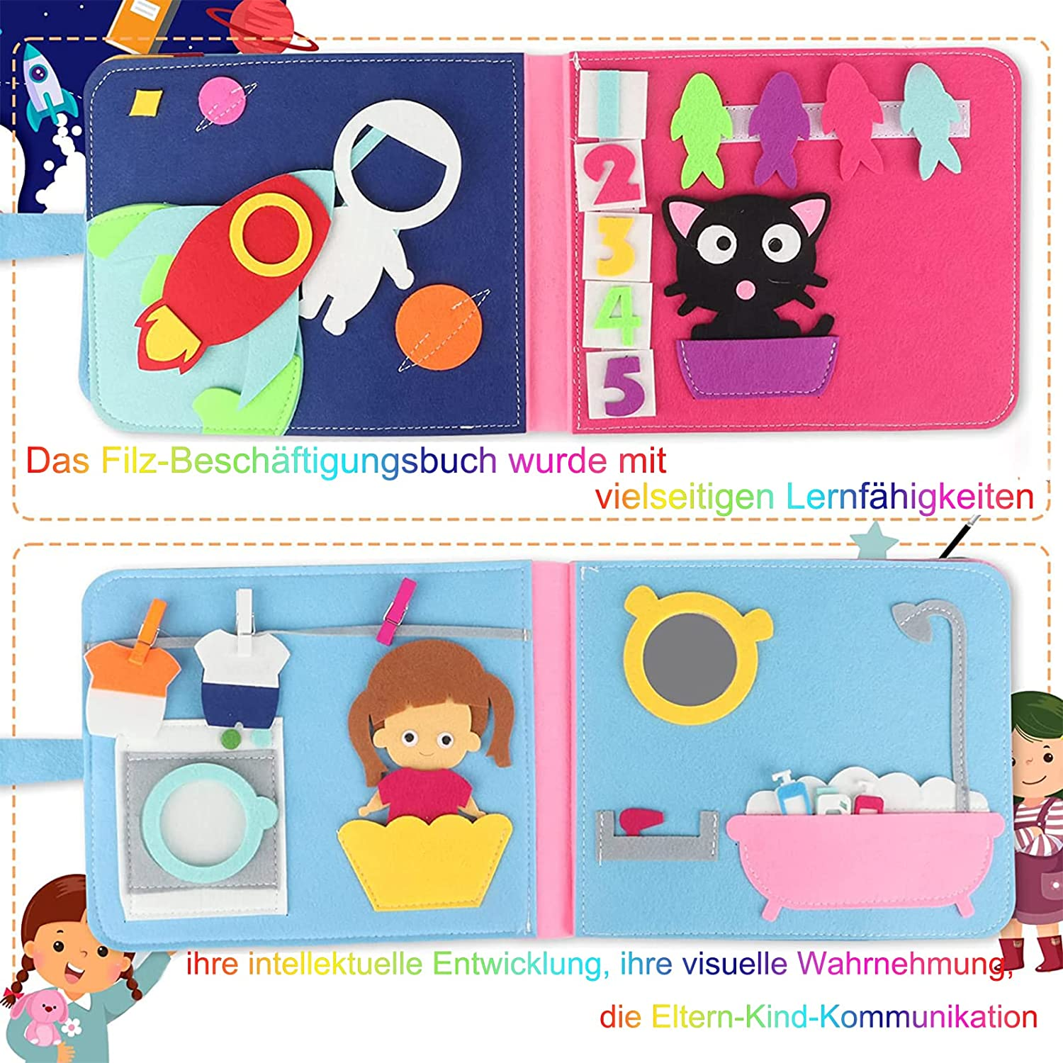 Quiet Book for Kids-3D Busy Book Felt Board for Toddlers 16 Themes Preschool Daily Life Storytelling Early Learning Interactive Play Kit Learning Sensory Story Book Life Skill Education&Identify image number 5