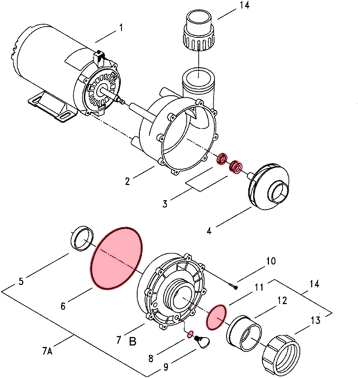 MEFONKOU Ozone/Salt Shaft Seal & O-Ring Rebuild Kit for Aquaflo, Flo-Master, PS-200, XP2, XP2E Series Pool Pump image number 3