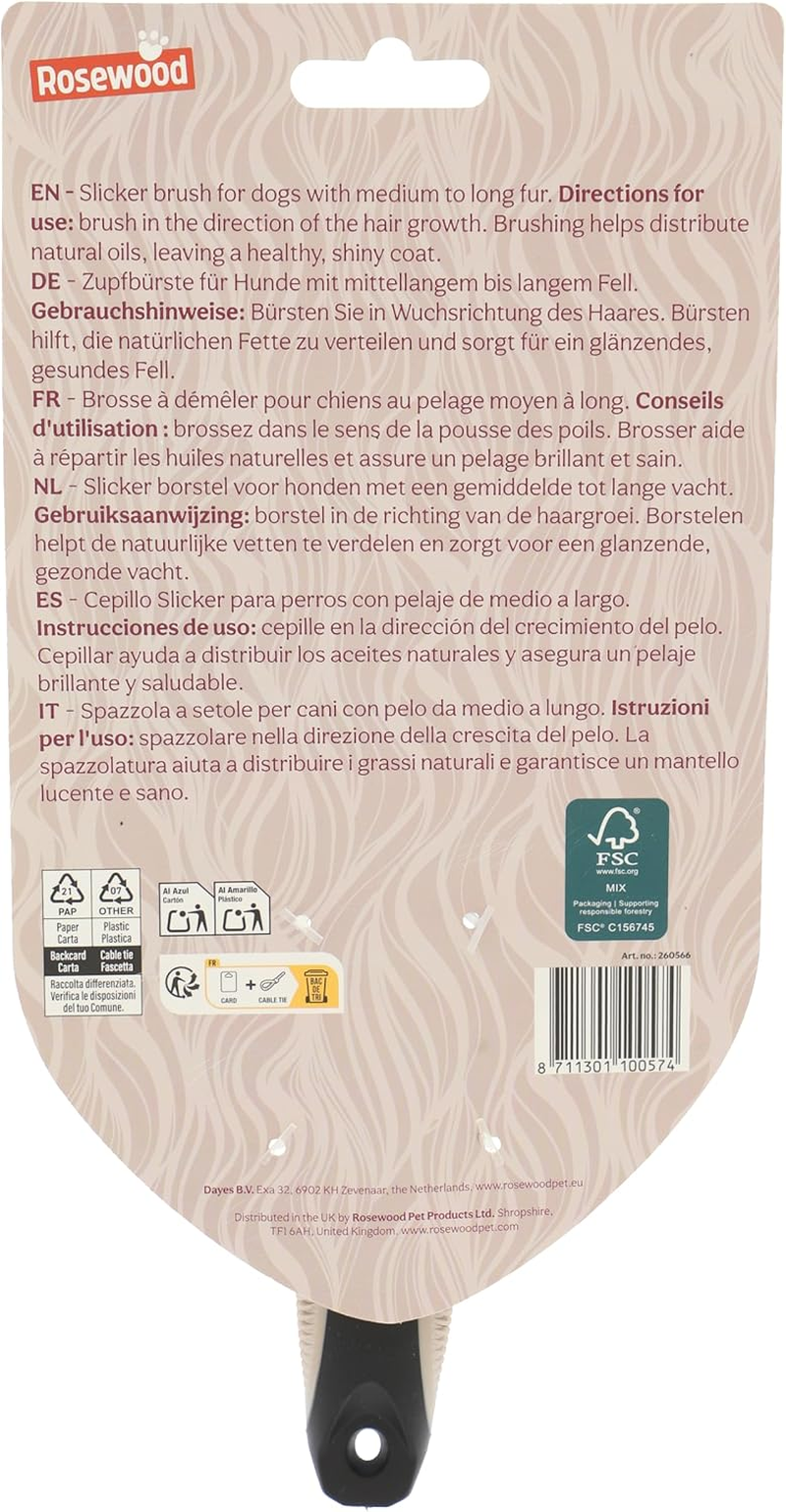 Rosewood Soft Slicker Brush for Dogs - Large - Dog Brush for Medium to Long Fur - Black - Gentle Grooming Brush with Stainless Steel Pins