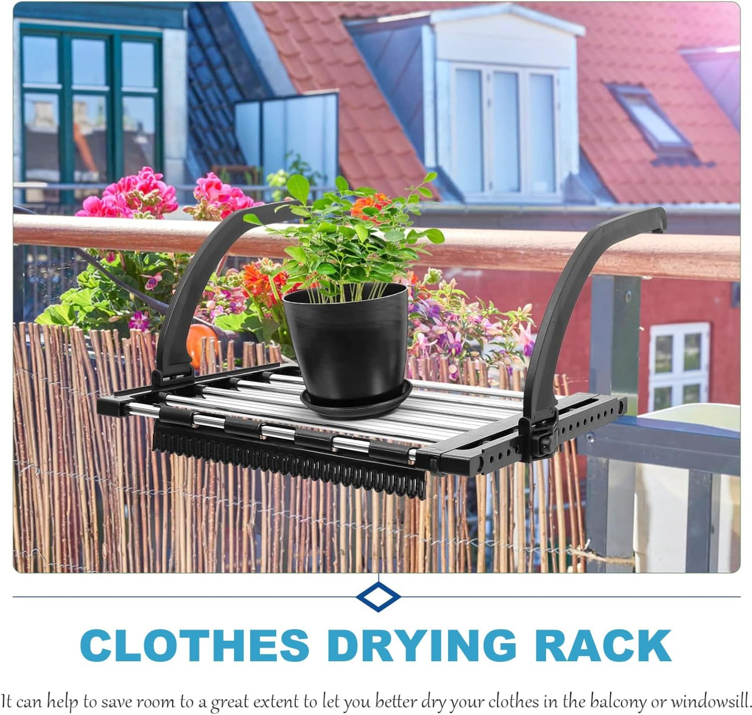 Portable Clothes Drying Rack for Balcony, Foldable Railings Windowsill, Retractable Radiator Clothes Airer,Folding Towel Rack Indoor Outdoor Travel RV Laundry Rack with Sock Clips for Drying Socks