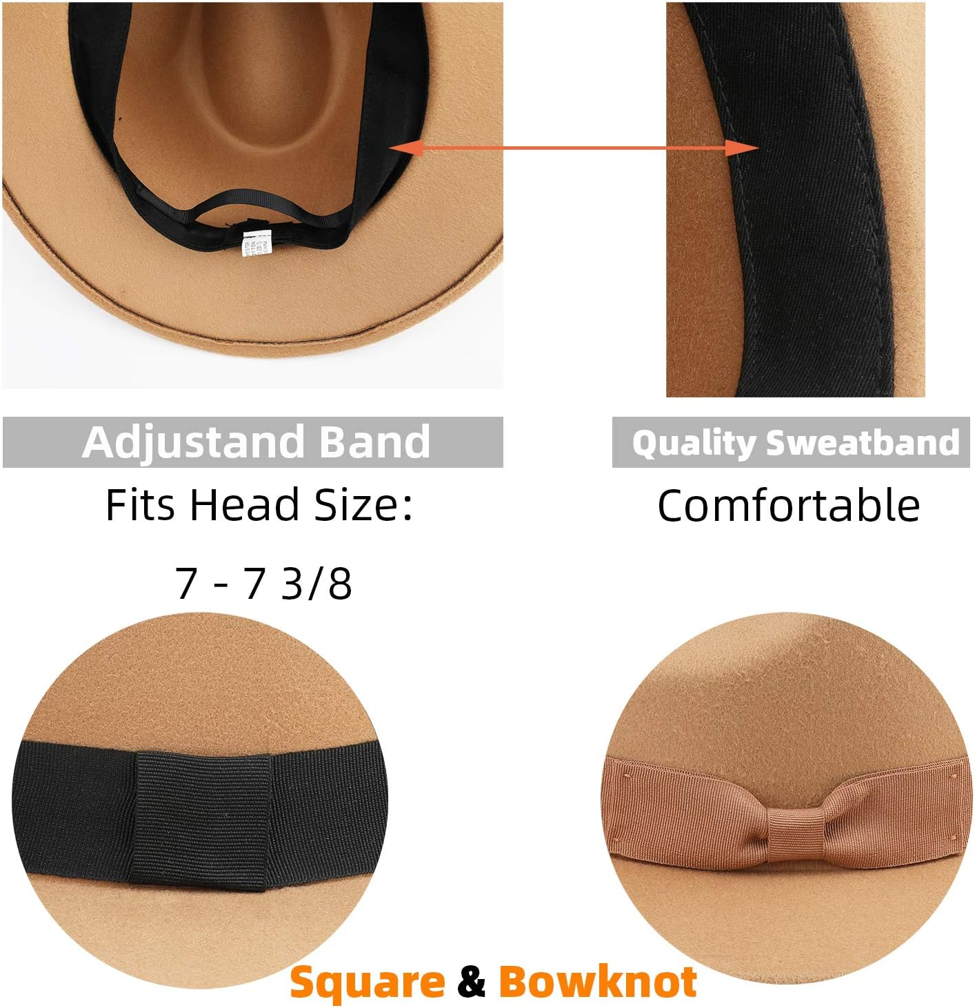 Besoogii Classic Wide Brim Women Men Fedora Hat with Belt Buckle Felt Panama Hat image number 4