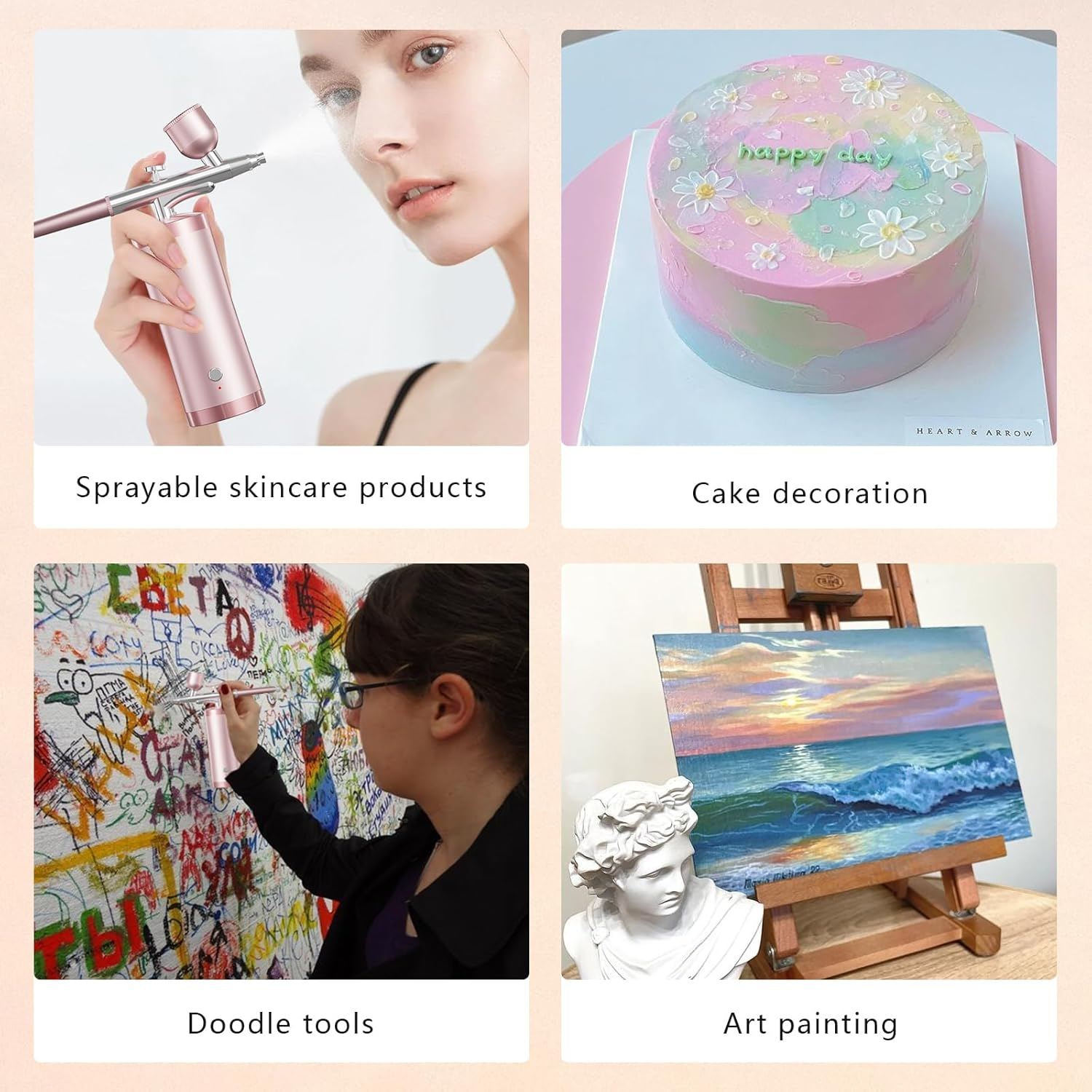 Airbrush Kit with Compressor 48PSI Rechargeable High Pressure Air Brush Set Cordless Airbrush Kit with 0.3Mm Nozzle for Painting,Nail Art, Cake Decor,Makeup,Modeling (Pink) - Black image number 2