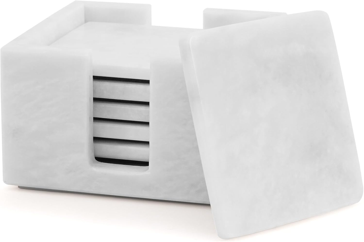 Radicaln Marble Coaster Set with Holder 3.5" Inches White Square Handmade Coasters Set of 6 for Coffee Bar Accessories Drink Coasters for Coffee Table D&eacute;cor Coasters for Drinks image number 1
