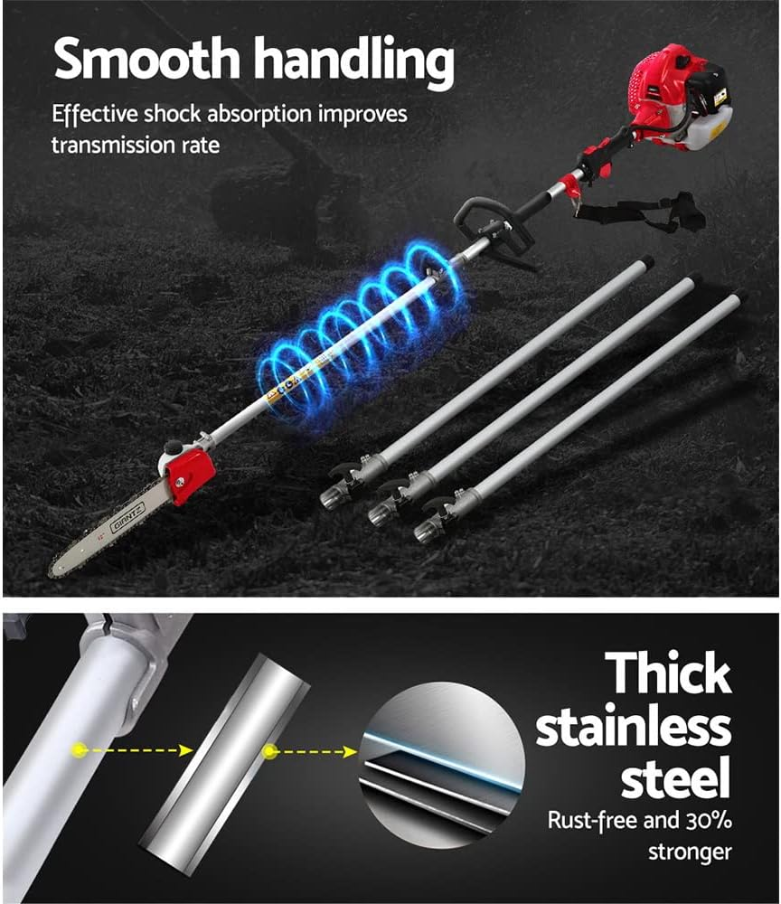 Giantz Pole Saw, 65Cc Hedge Trimmer Brush Cutter Poles Tree Pruner Chainsaw Cordless Petrol Hand Power Chainsaws Home Garden Farm Whipper Snipper Tool Saws, with Extra Chains Spark Plug 12" Bar 2 In1