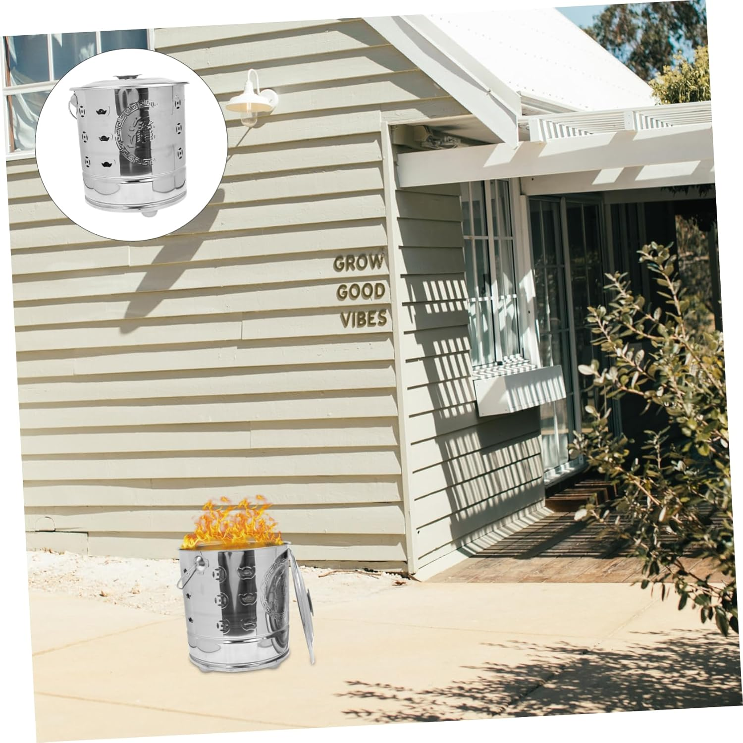 Sosoport Stainless Steel Burning Barrel Small Incinerator Can for Garden Paper Cardboard Metal Burn B image number 3