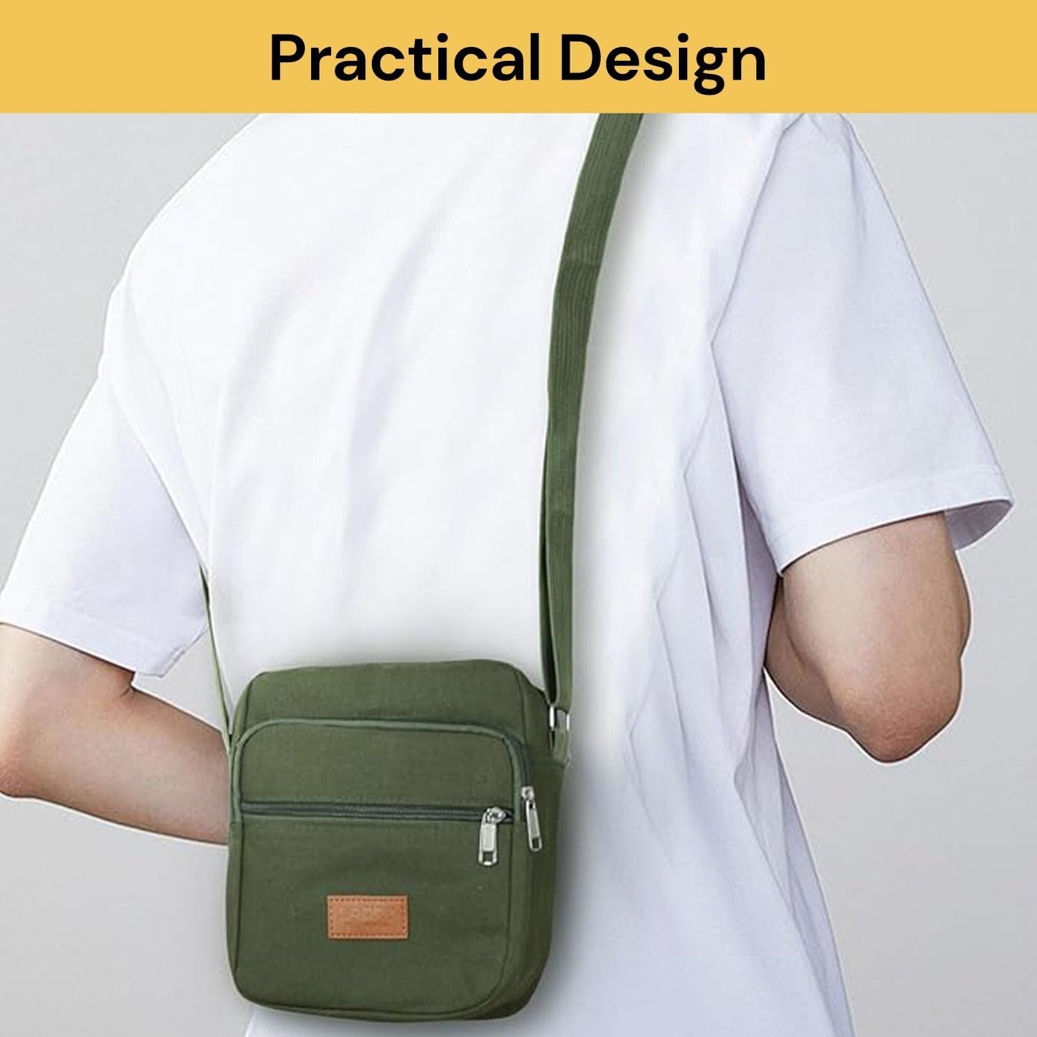 EZONEDEAL Messenger Bag for Men, Travel Crossbody Purse Briefcase Business Bag for Men & Women, Travel Passport Wallet Bag, Small Vintage Canvas Messenger Crossbody Bag Shoulder Bag - Khaki image number 3