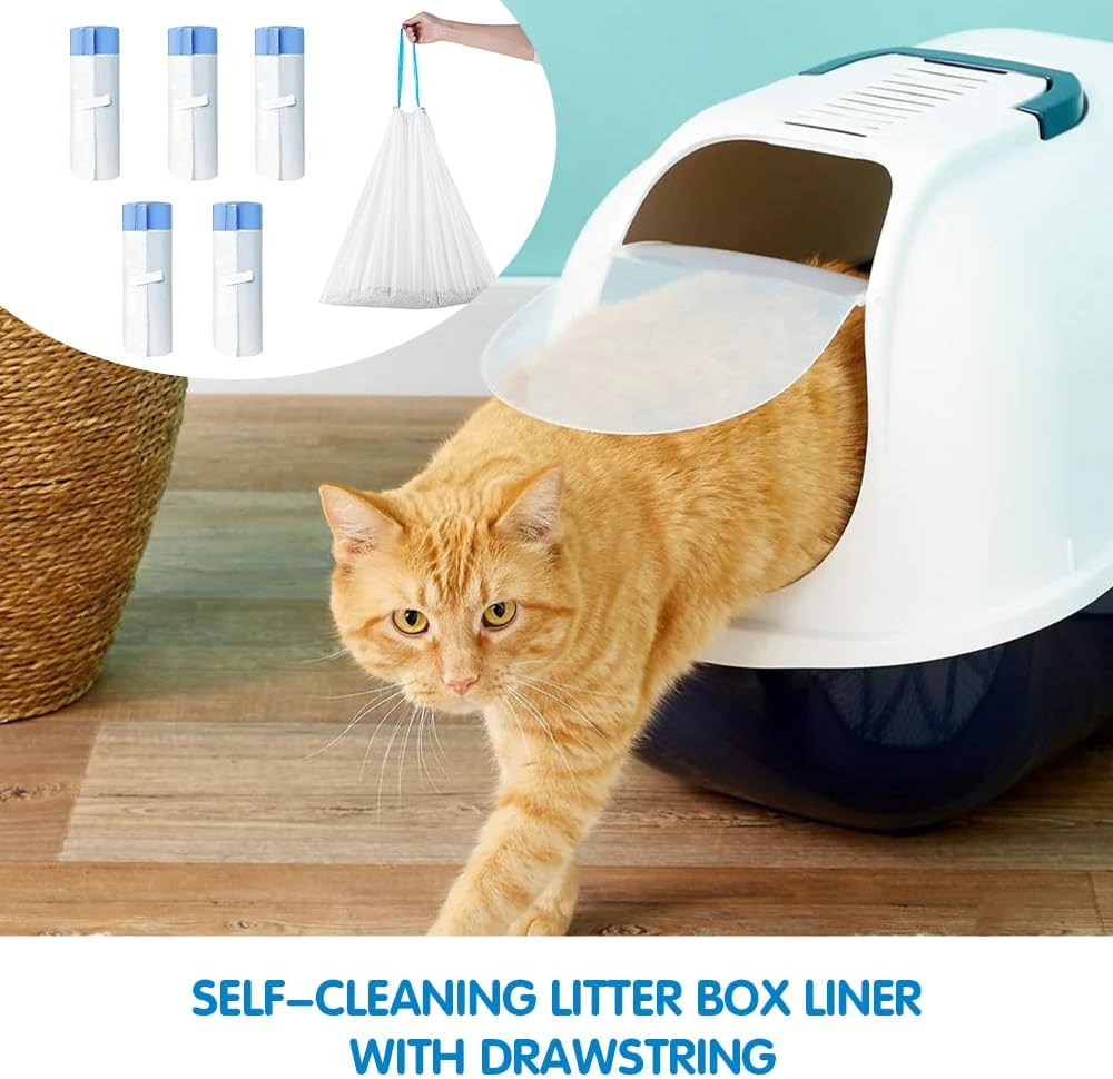 Dhqkqg Pack of 75 Bin Bags, Bin Bags with Carry Handle, Self-Cleaning Cat Litter Tray, Self-Cleaning Bin Liners, Cat Litter Box Bags, Liquid-Proof, Durable, 5 Rolls/75 Pieces image number 2