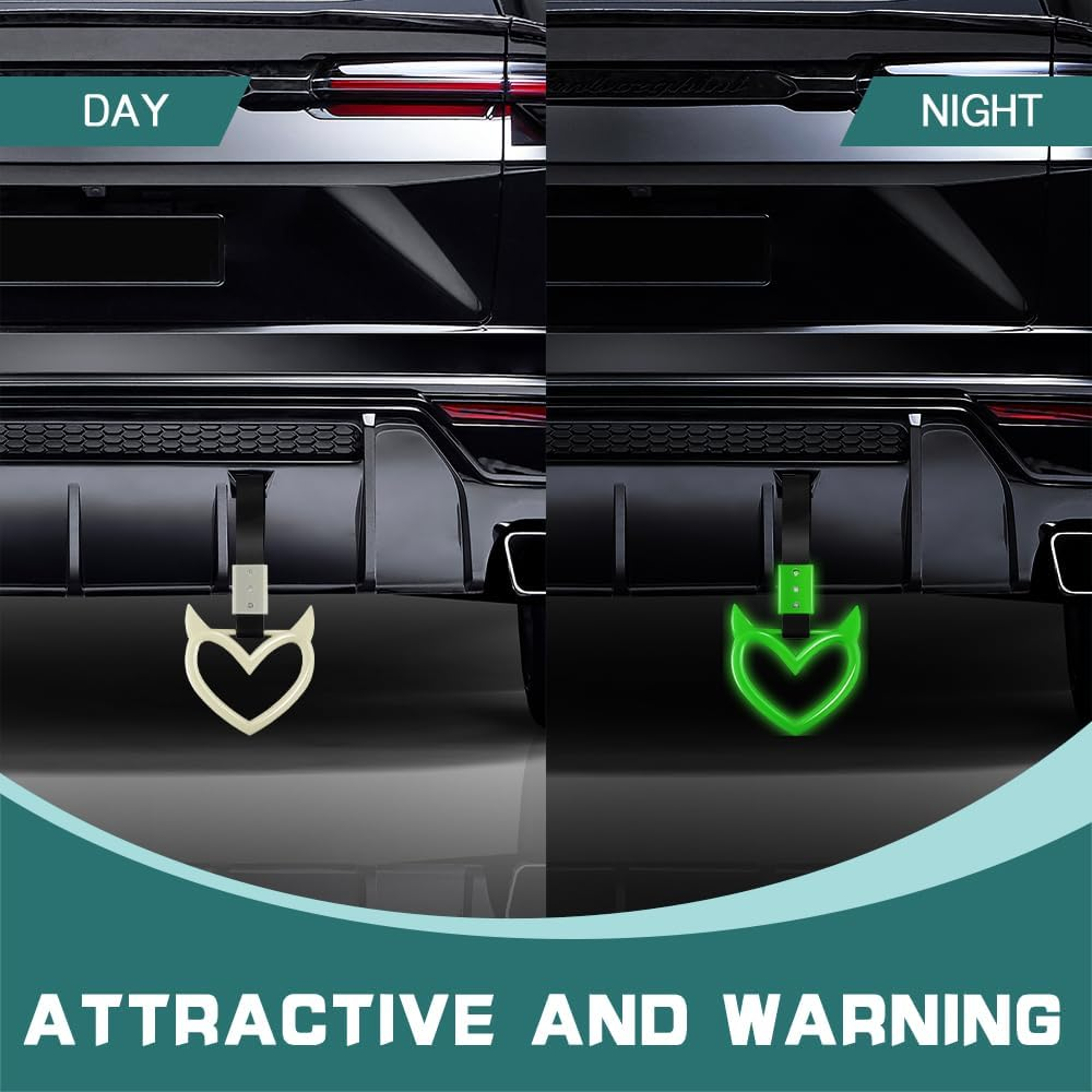 2PCS Devil Heart Handle Ring, Heart Hand Strap Drift Charm, Heart Warning Loops, Interior Exterior Decoration for Car