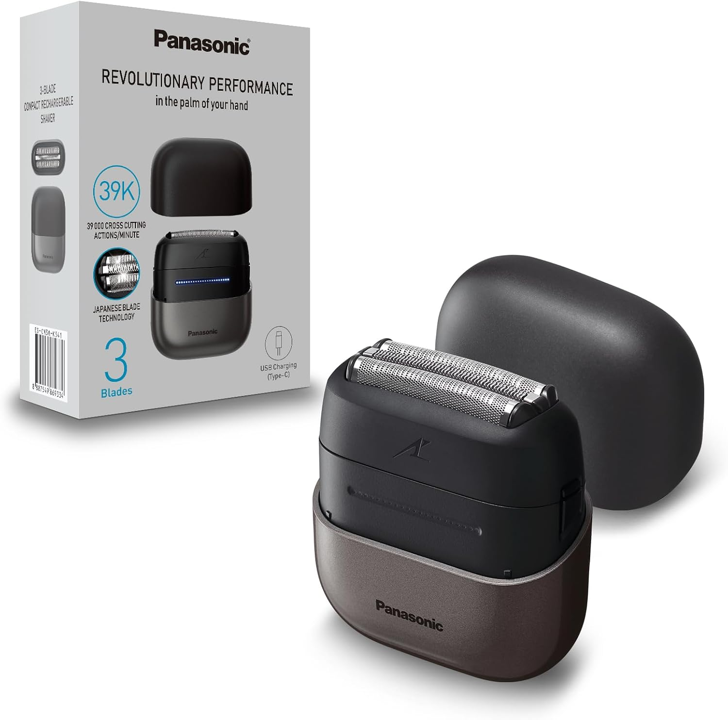 Panasonic Compact 3 Blade High Speed Shaver &ndash; Cordless and USB-C Rechargeable, Waterproof, Touch Activation Easy Slide Switch for Wet or Dry Use (ES-CM3A-K541)