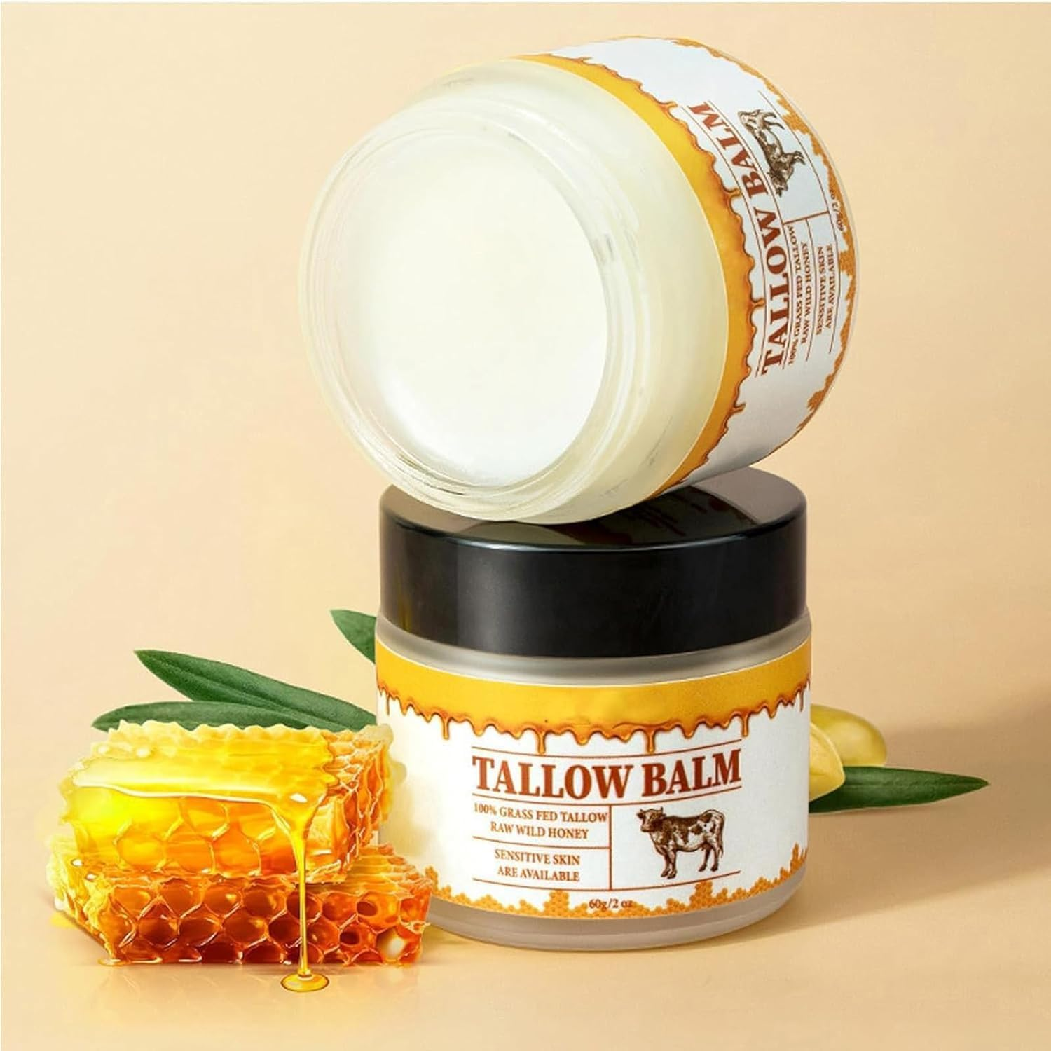 Beef Tallow and Honey Balm for Skin: Premium Tallow Honey Skin Balm (2 Oz) - Grass-Fed Beef Tallow & Raw Wild Honey Blend - All-Natural Moisturizer for Face & Body, Tallow Balm for Skin Hydration (2) image number 2