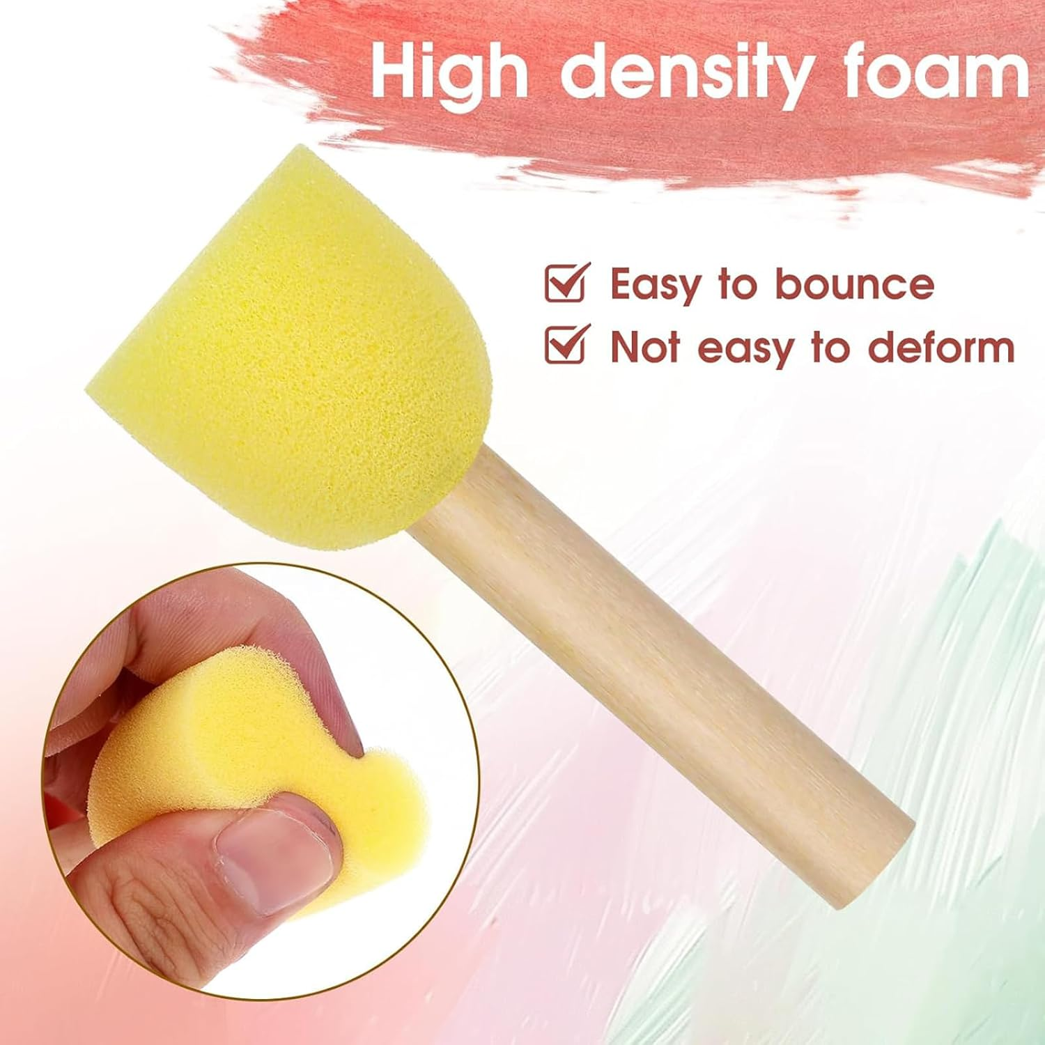 Zalizr 10 Piece Sponge Brush Set, Reusable Wooden Handle Foam Brushes, Creative Drawing Tools Kit for Painting, Graffiti, Crafts, Stenciling, Art image number 4