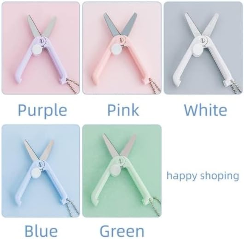 5 Pack Morandi Mini Folding Scissors with Key Chain, Retractable, round Edge, Stainless Steel, Pastel Color, Ambidextrous, Ideal for DIY, Crafting, Travel image number 3