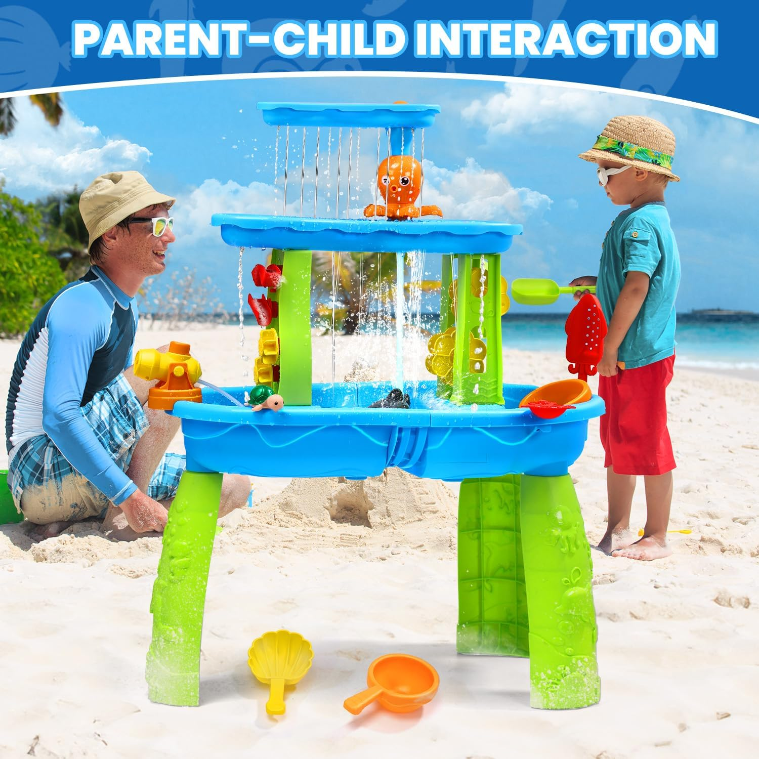 Skirfy Water Table with Water Pump for Toddlers Kids, 3-Tier Outdoor Sand and Water Play Water Activity Tables Beach Toys for outside Backyard for Toddlers Age 3-5 image number 1