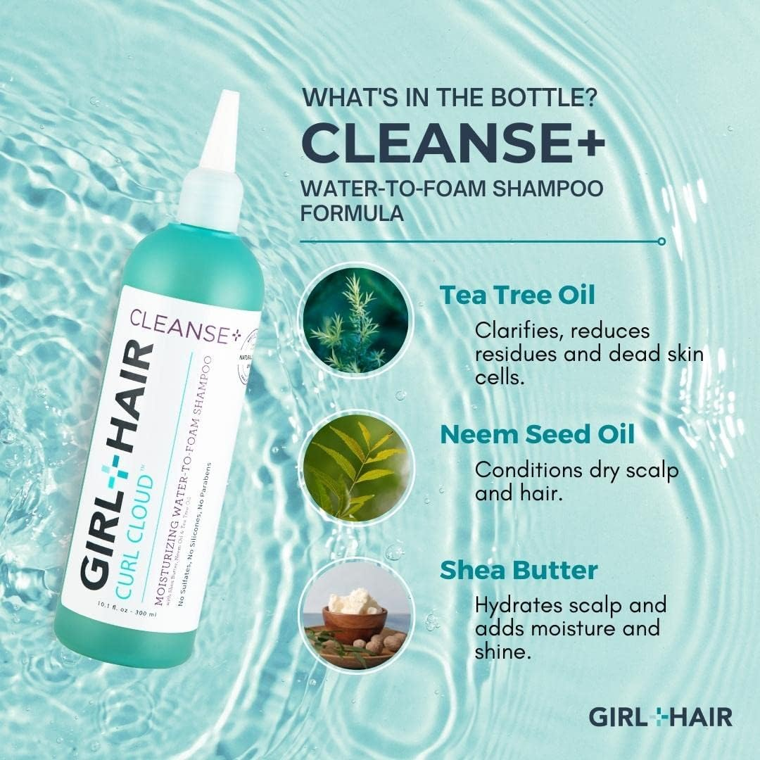 GIRL+HAIR Cleanse+ Sulfate-Free Shampoo | Moisturizing & Restorative for Dry, Damaged Hair | Treat & Prevent Dry, Itchy Scalp | Remove Build-Up | with Shea Butter, Tea Tree Oil & Neem Oil (10.1 Fl Oz) image number 2