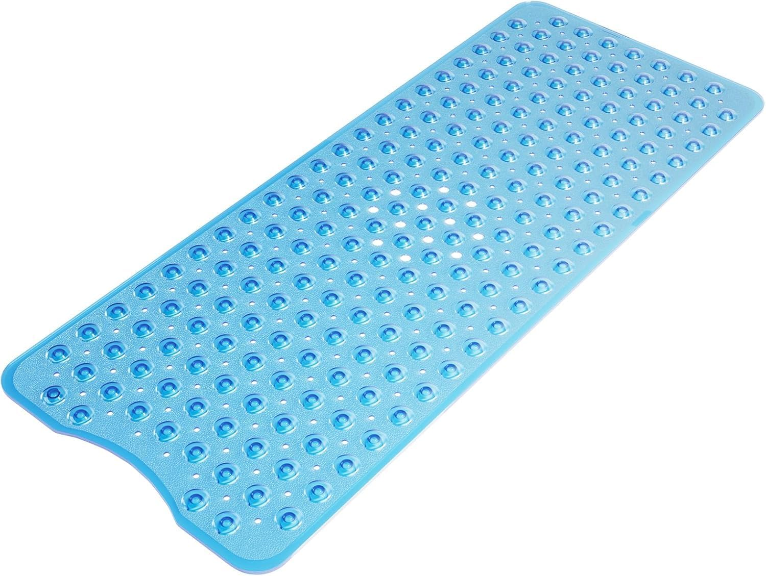 Non Slip Bath Mat, 100 X 40Cm Extra Long Shower Mat anti Mould, Machine Washable, Soft PVC Antibacterial Bathmat for Tub with Suction Cups & Drain Holes, Quick-Dry, Bath Mat for Bathroom (Clear Blue)