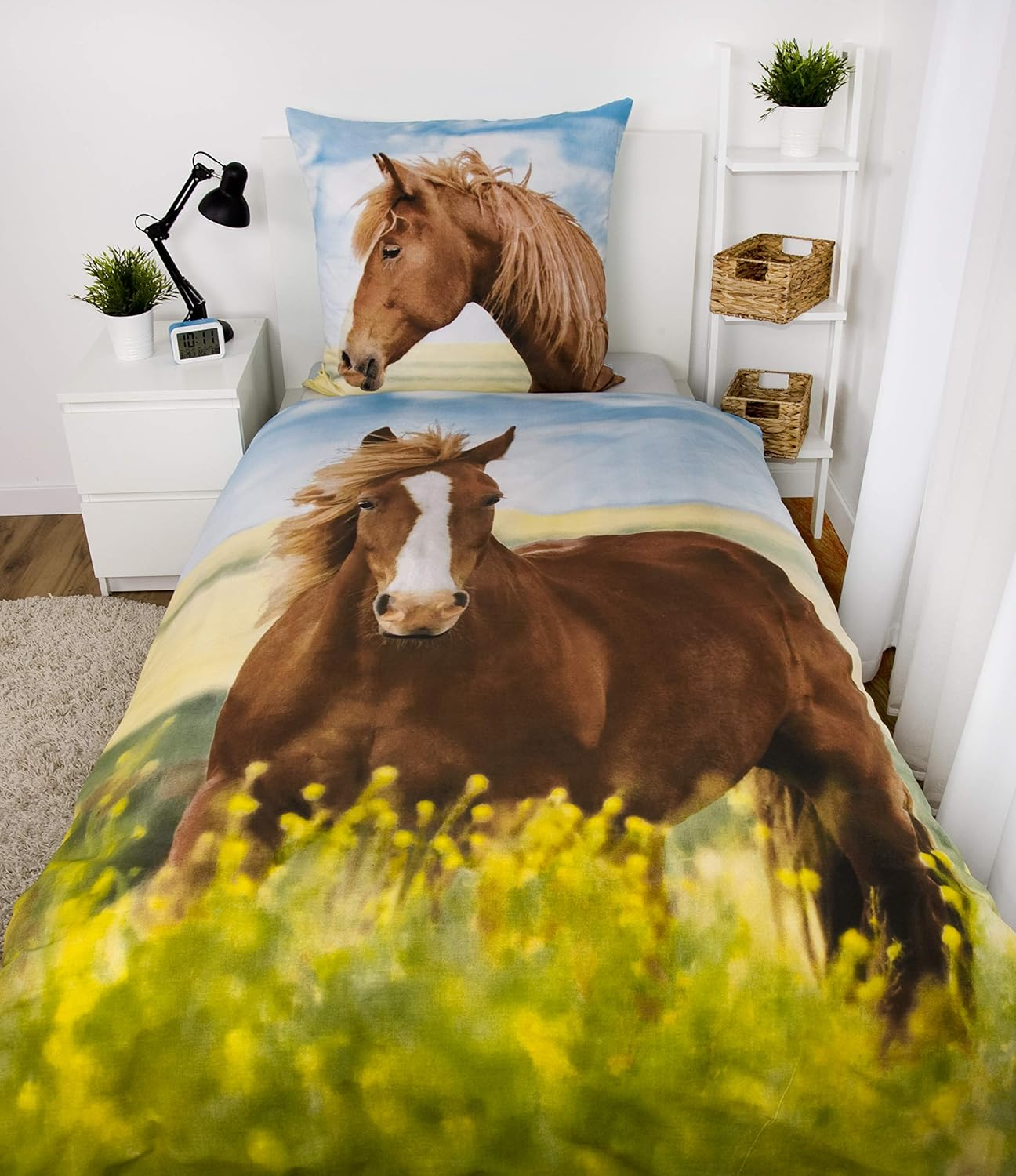 Herding Young Collection Bedding Set, Reversible Motif Horses, Duvet Cover 135 X 200 Cm, Pillow Case 80 X 80 Cm, Cotton/Renforc&eacute; image number 2