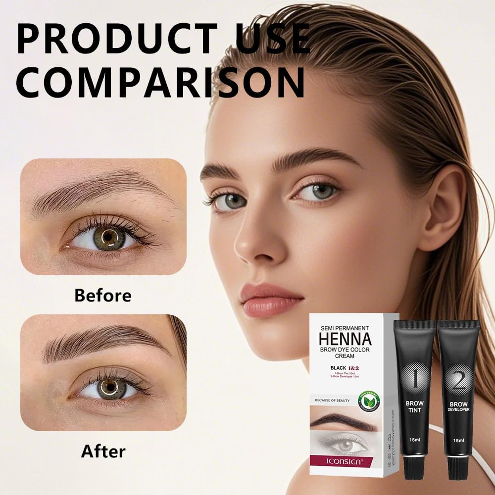 30Ml Eyelash and Brow Dye Kit,Professional Eyelash & Brow Dye Cream with Complete Tools for Salon or at Home Use, Natural Ingredients Long-Lasting Waterproof Quick Drying Safe & Easy to Use Makeup Kit (Black) - Coffee image number 2