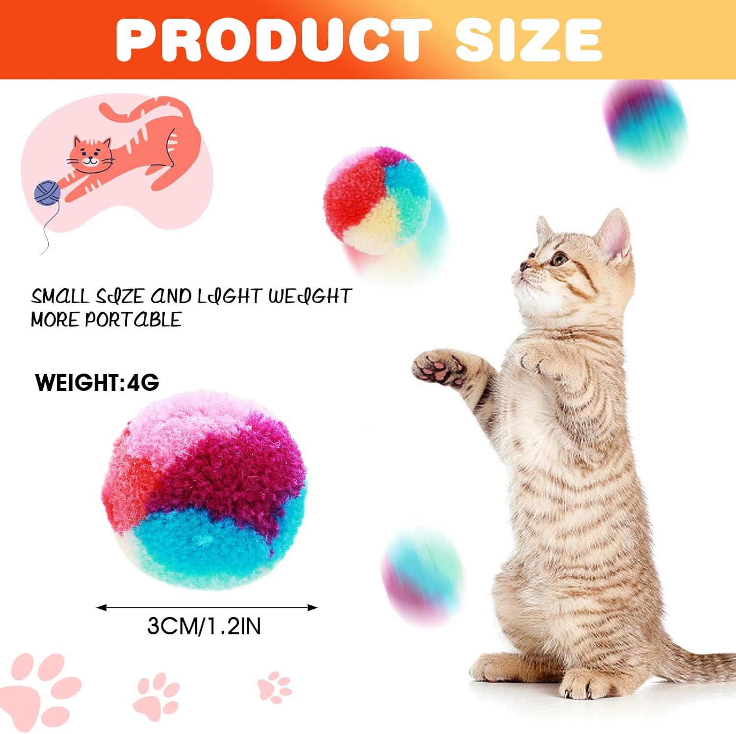 GEEHUA Pack of 20 Colourful Cat Toys Balls, 3.0 Cm Rainbow Cat Toy Balls, Soft Plush Cat Ball, Interactive Toy, Training Ball, Toy for House Cats, Kittens Play image number 3