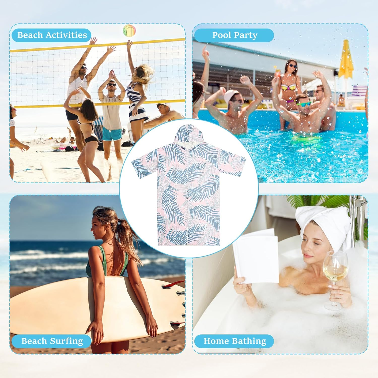 Rdjeokf Changing Towel Robe Hoodie, with Hood | for Changing Out of Your Wetsuit and Keeping Warm, for Surfing, Swim Team and Water Polo, Lightweight, One Size Fits Most (Pink) image number 4