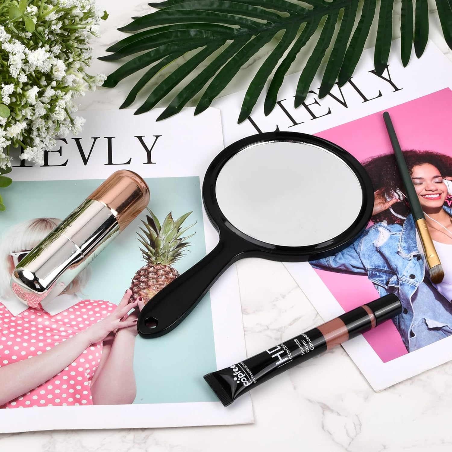 Hand Mirror Double Sided Mirror 1X/3X Magnifying Vanity Mirror round Shape Handheld with Handle for Women Daily Makeup Portable image number 6