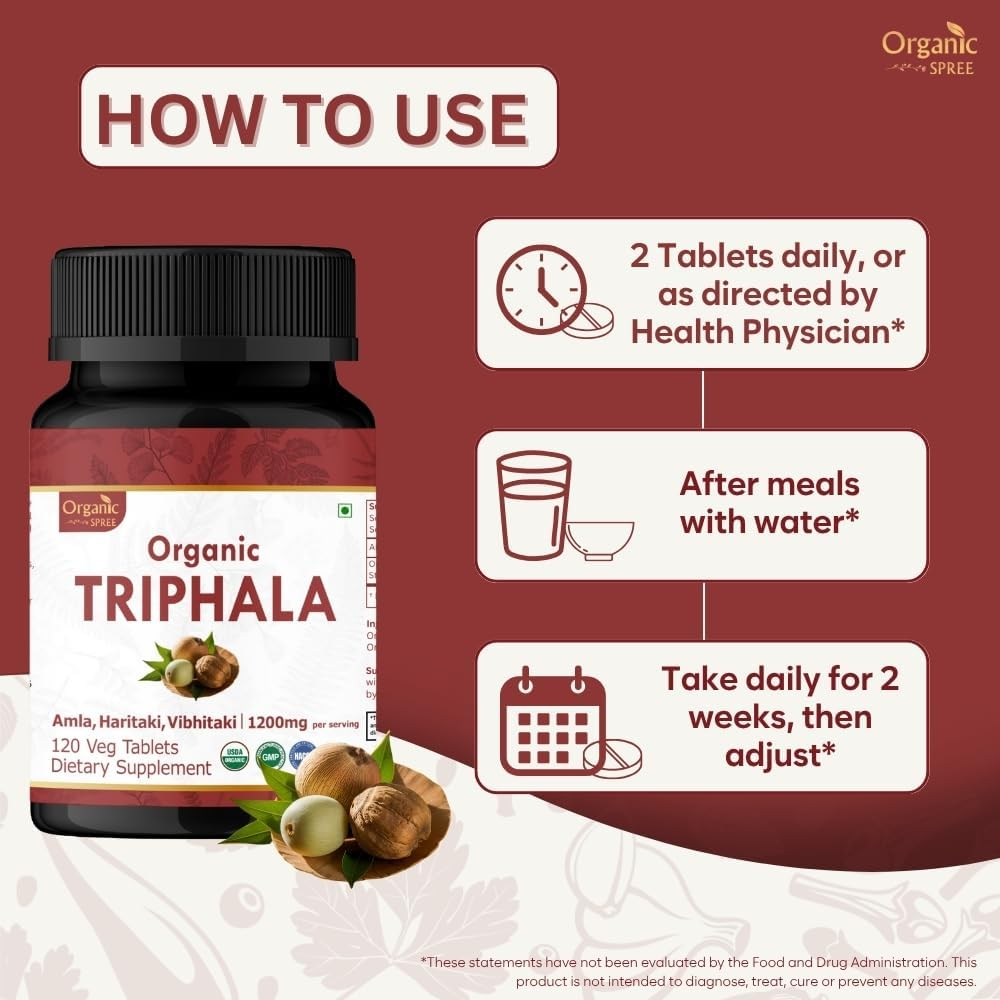 Triphala 120 Tablets | Amla, Haritaki & Bibhitaki | 1200Mg per Serving | Organic and Natural | USDA Certified 120Tab (1) image number 1