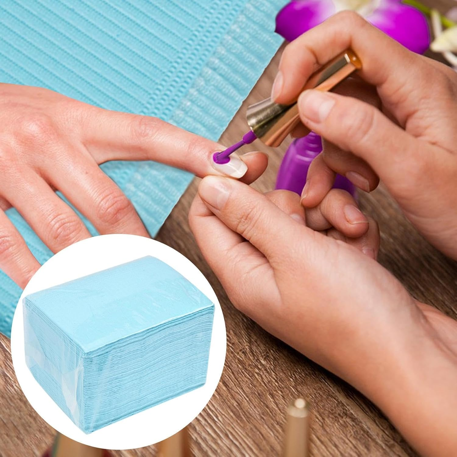 Table Mats - 50Pcs Manicure Table Mat Nail Tech Sheets, Paper Towels for Nail Techs, Waterproof Nail Mats,Water Absorbing, 3-Layer Design, Clean Pads for Manicure Professionals Beginners - Purple image number 7