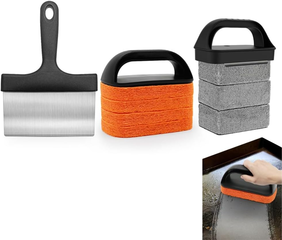 Griddle Cleaning Kit for Blackstone and Flat Top Grills, 10-Piece Set with Grill Stone, Upgraded Scouring Pads, Scraper and Brush with Handle, Easy Grease and Stain Removal image number 1