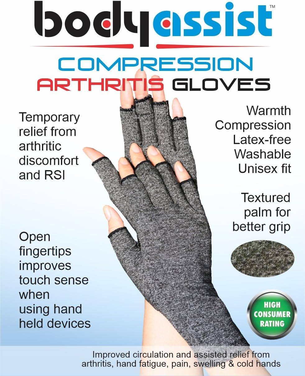 Bodyassist Compression Arthritis Gloves, Fingerless Design, Grey or Beige (Gray, Medium) image number 3