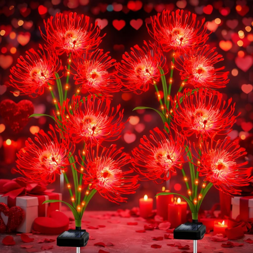 Solar Garden Flower Lights Outdoor,4 Pack 12-Head Blue Spider Lily Waterproof with Glowing Stems,Elegant Yard,Patio & Law Decor,Ideal Halloween & Gardening Gifts for Women,Mothers & Grandma