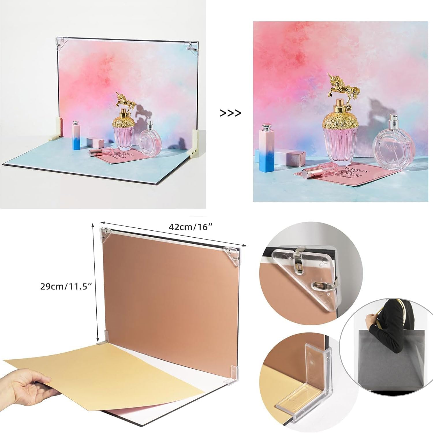Photography Background Boards Set 30X40Cm for Small Product Photography Photo Background Reflective Cardboard+ 10 Piece Double Sided Background Paper 20 Pattern (40X30 Background Board) - Light Shadow Board image number 2
