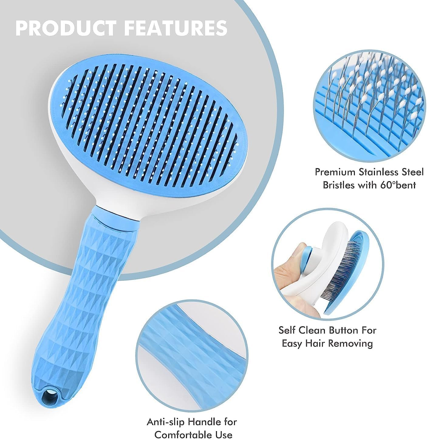 VT- Self-Cleaning Cat Brush for Long or Short Hair - Effective Grooming and Shedding Tool (Blue) - Blue image number 6