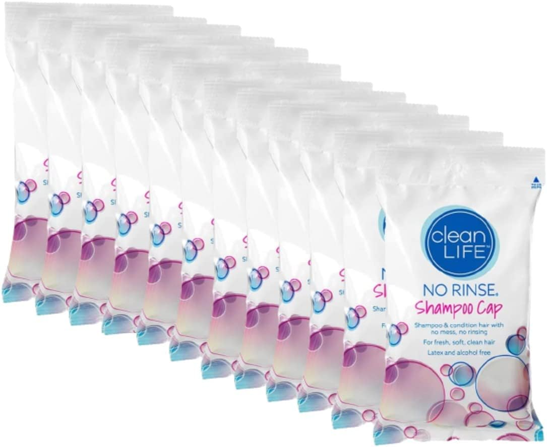 Cleanlife Products No-Rinse Shampoo Cap (12 Pack) - Waterless, Rinseless Hair Washing and Conditioning Shower Caps for Bathing Elderly, Bedridden, Hospital Patients - Disposable, Hypoallergenic image number 1