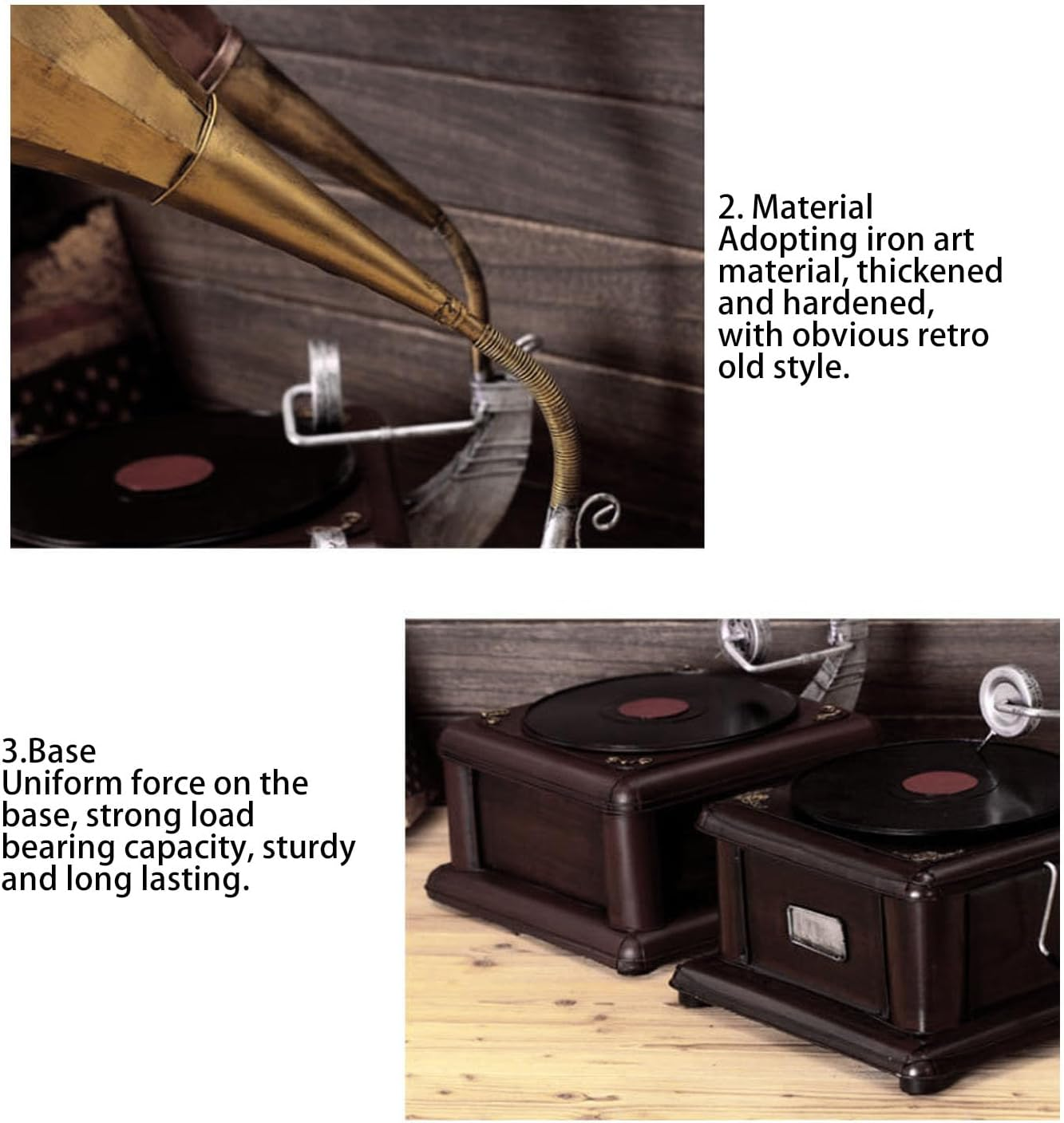 Vintage Phonograph Ornament, Iron Record Player Model Crafts, European Retro Gramophone Decorative, Classic Style Workmanship Decor for Home Room Desk Shelf image number 1