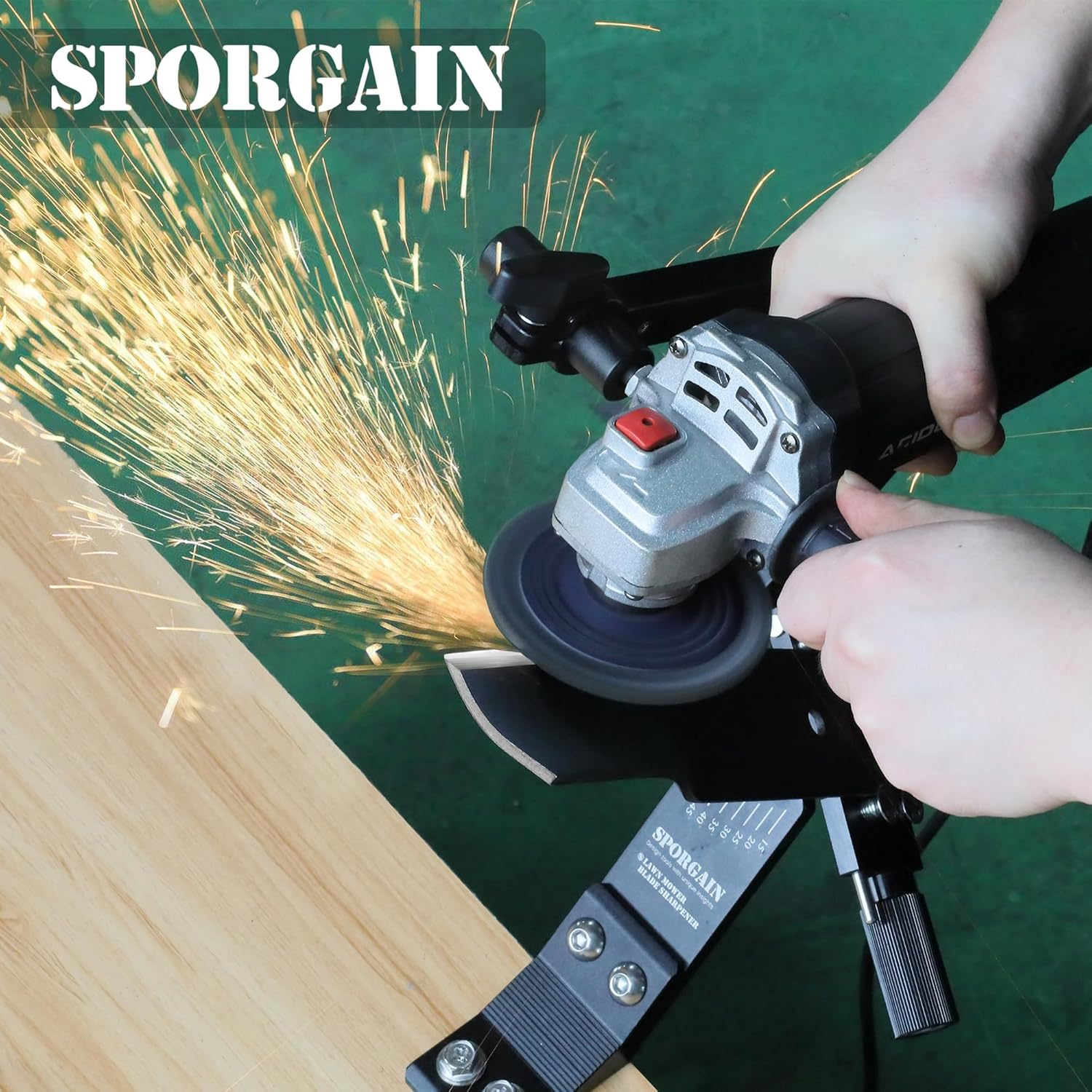 Lawn Mower Blade Sharpener & Lawn Mower Blade Balancer, 15&deg;-45&deg; Adjustable Mower Blade Sharpener and High Precision Magnetic Mower Blade Balancer for Many Types of Mower Blade, Black - Blue image number 1