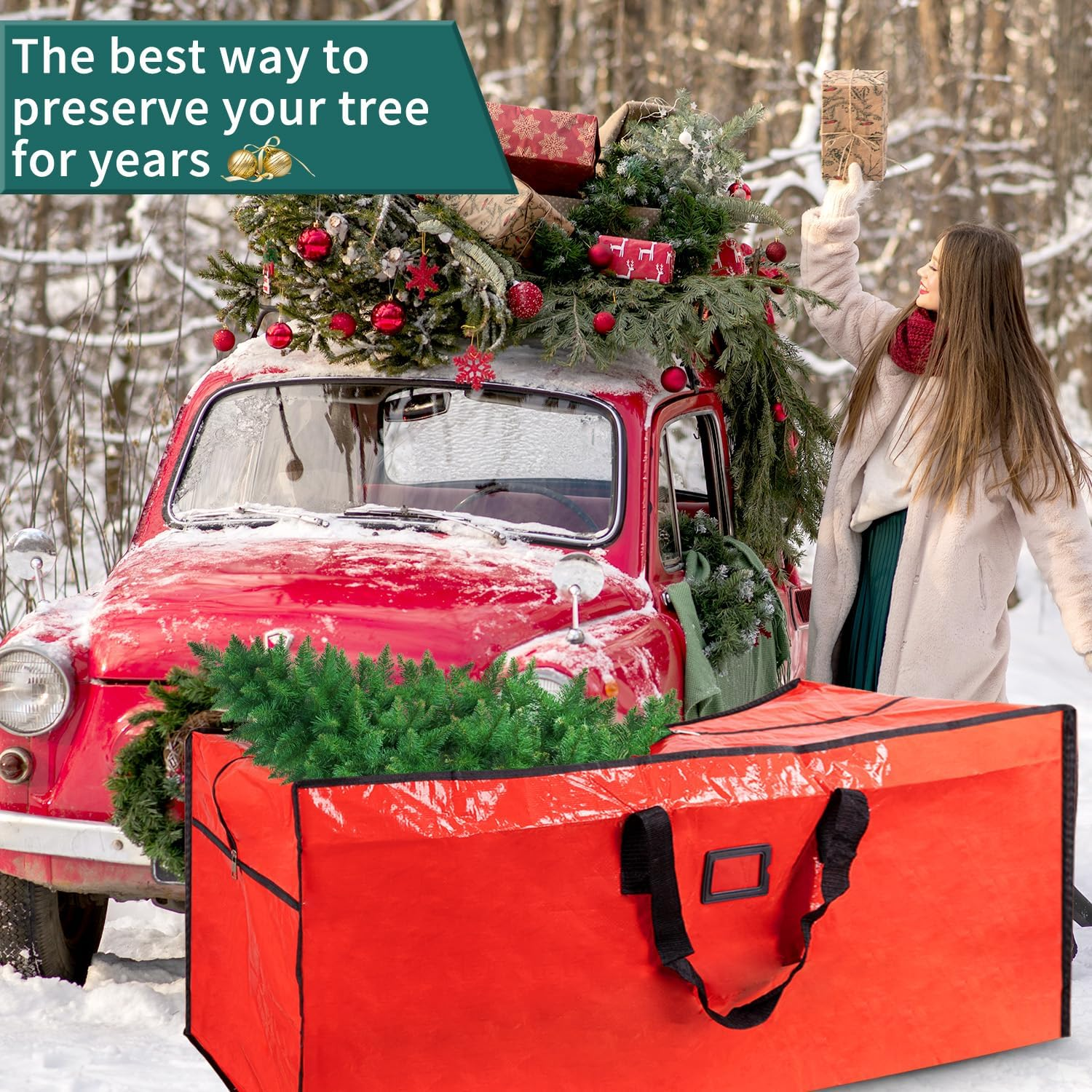 Christmas Tree Storage Bag, Heavy Duty 9 Ft Artificial Xmas Holiday Tree Storage Zippered Bag with Carry Handles, Durable Waterproof Material, Protect against Dust, Insects & Moisture (Red) image number 1