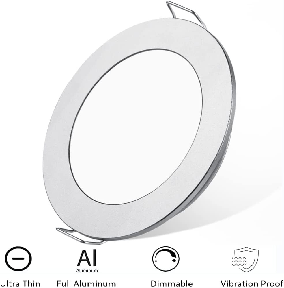 12V 3W RV Boat Ceiling Lights Recessed Cabinet Dome Lights Super Slim Downlights Suitable for Motorhome Sailboat Yacht Interior Lighting 4 Pack (4500K)