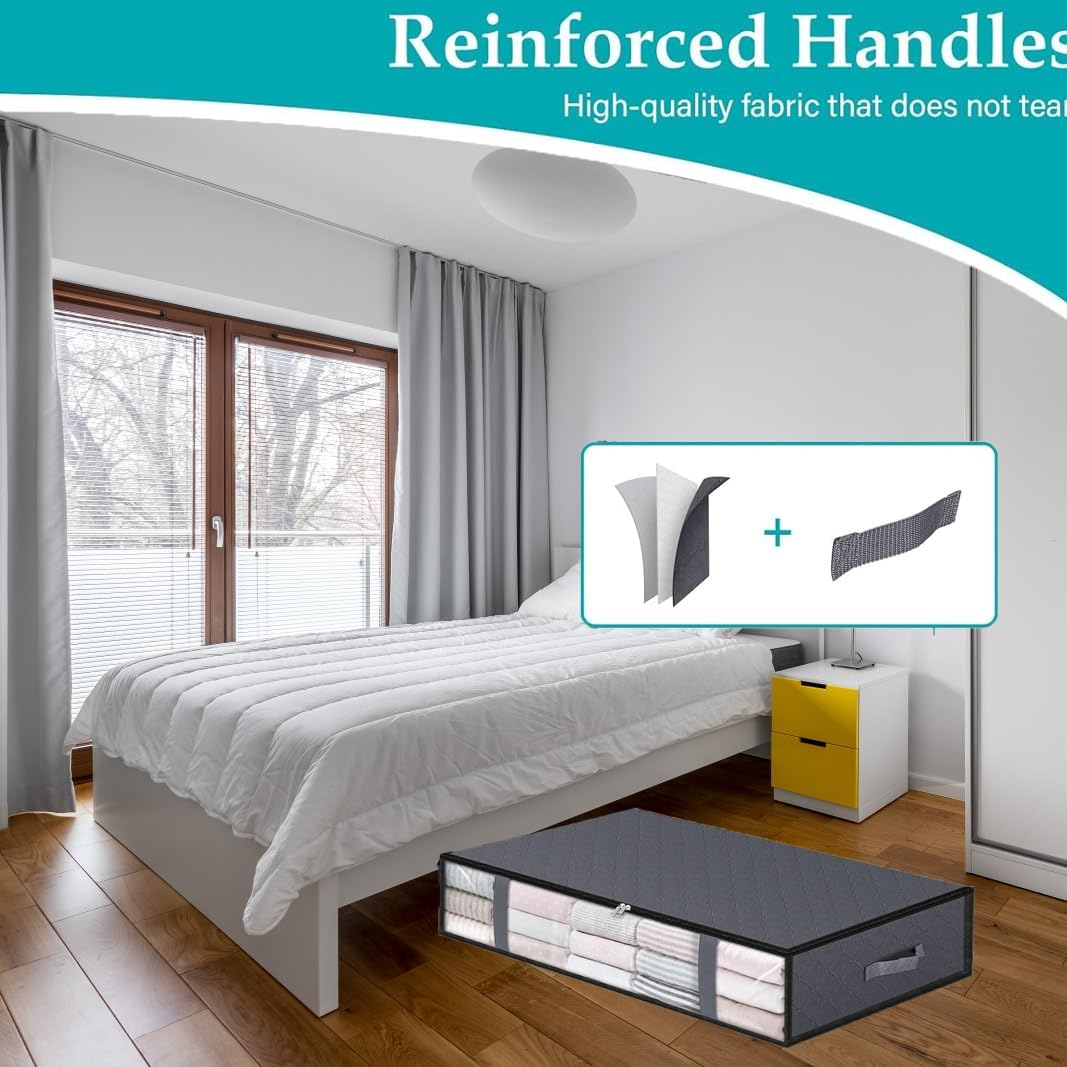 3-Pack 40L Underbed Storage Bags,H HOME-MART under Bed Shoe Storage Containers Clothes Organizers with Reinforced Handles,See-Through Window Sheet Organiser for Clothing, Blankets (3-Pack) image number 3