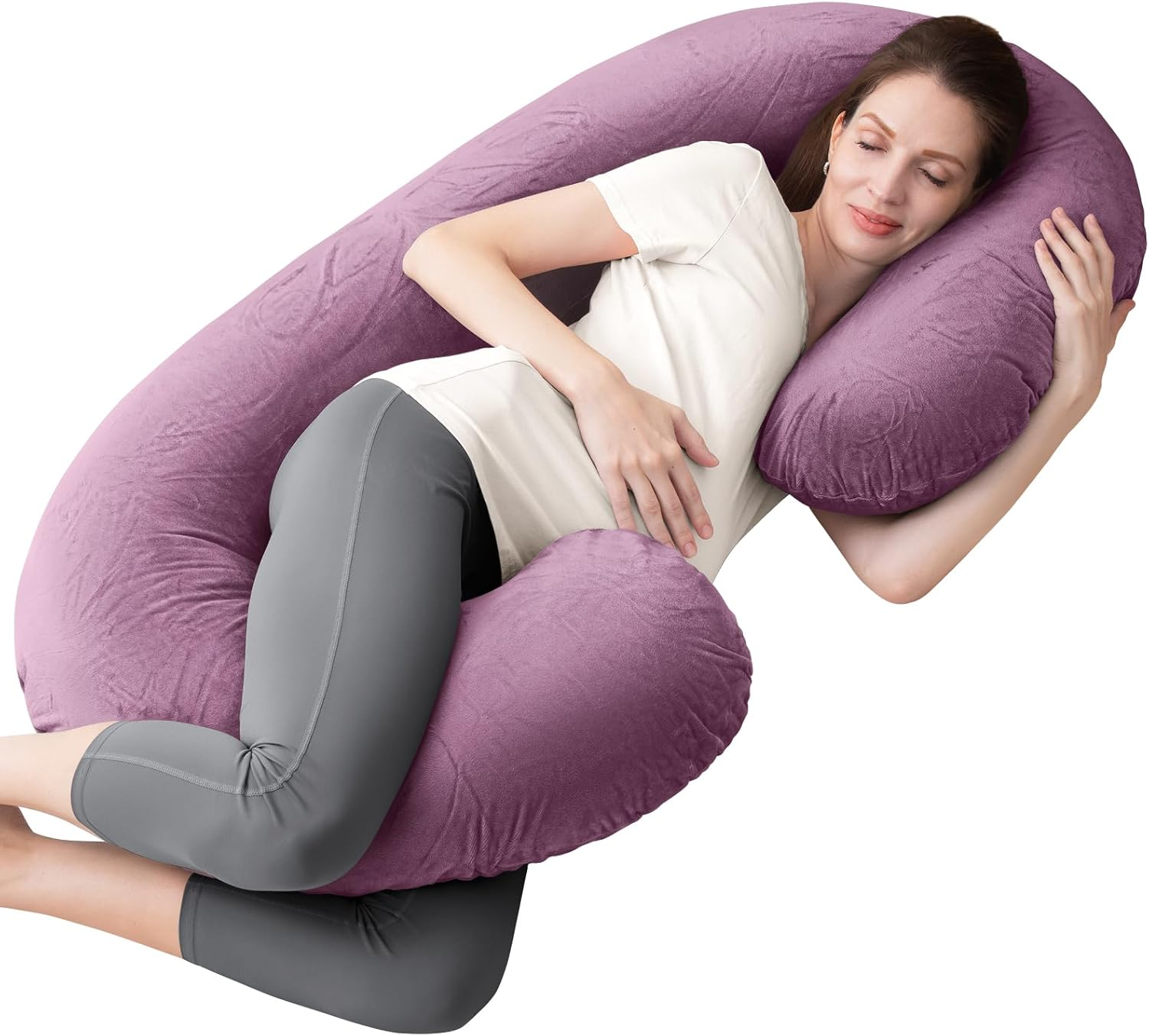 Pregnancy Pillow, C Shaped Full Body Pillow for Maternity Support, Pregnant Women Sleeping Pillow with Velvet Cover (Dark Grey) - Green image number 6