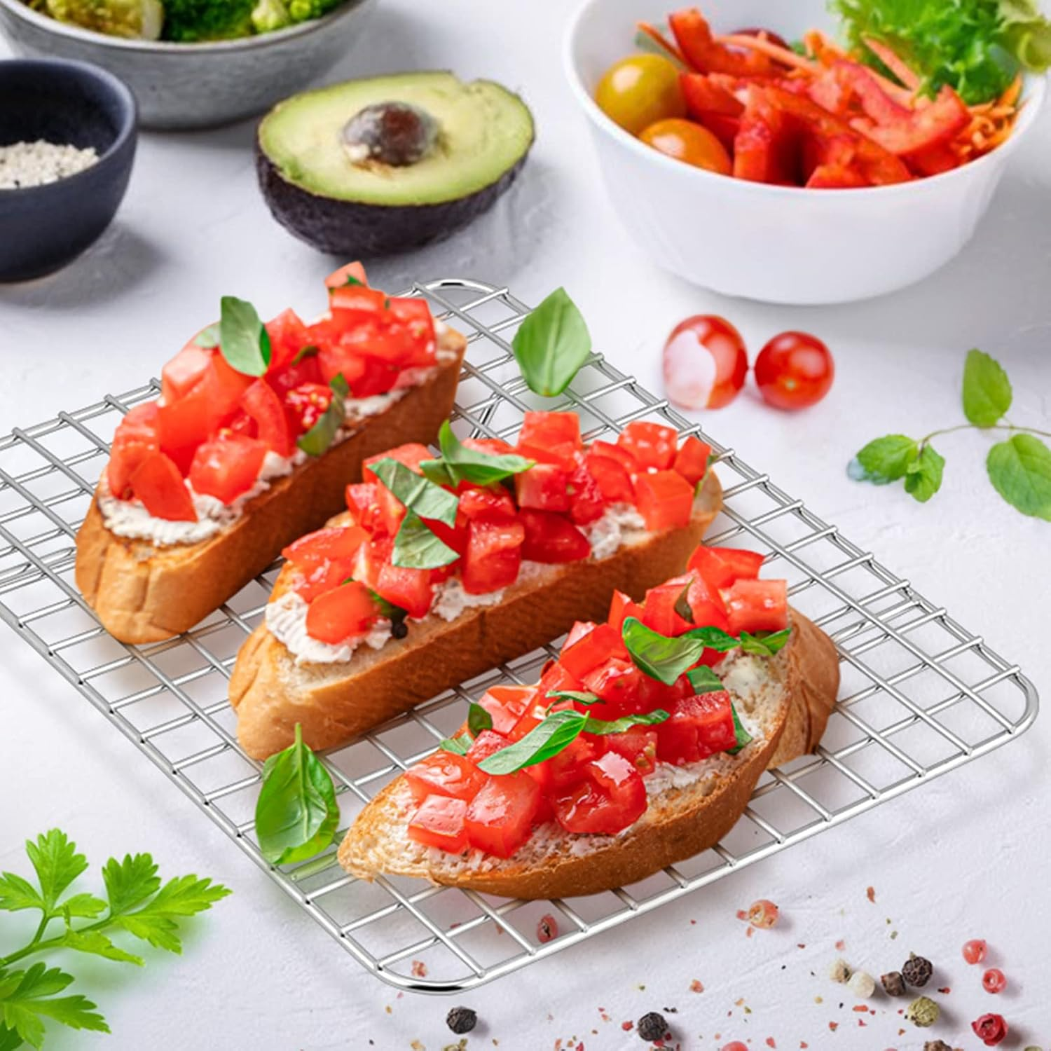 Metal Toaster Oven Tray with Rack Set, E-Far 10.5&rdquo;X8.3&rdquo; Baking Sheet Broiling Pan with Stainless Steel Wire Grate Rack for Cooking Baking Bacon Steak Cooling Cookie - Dishwasher Safe image number 5