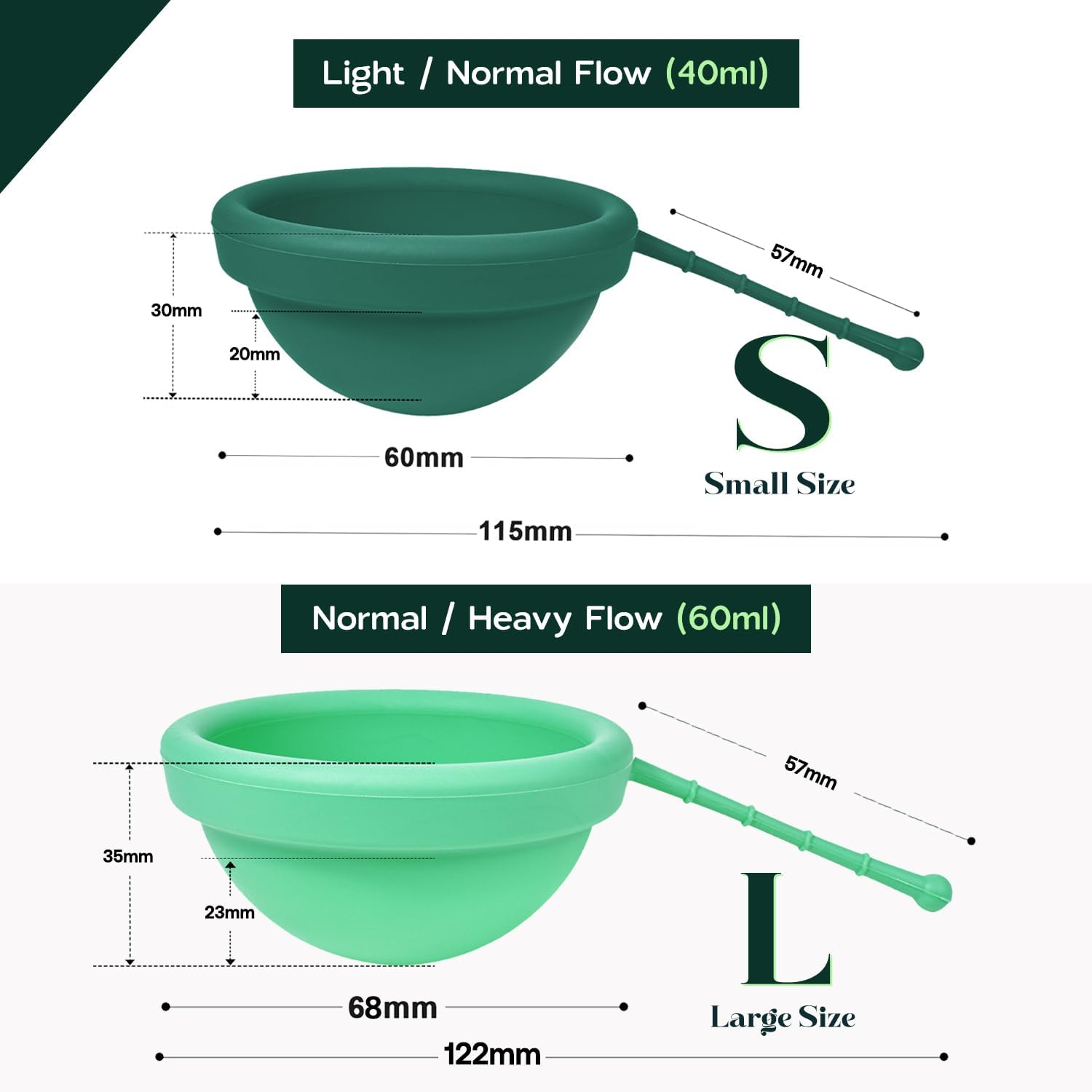 SHORDY Reusable Menstrual Disc Set of 2 (Small & Large), 100% Medical-Grade Silicone, Flexible & Leak-Free Period Disc, Eco Friendly Feminine Hygiene & Care | Tampons, Pads & Cups Alternative (Green) image number 3