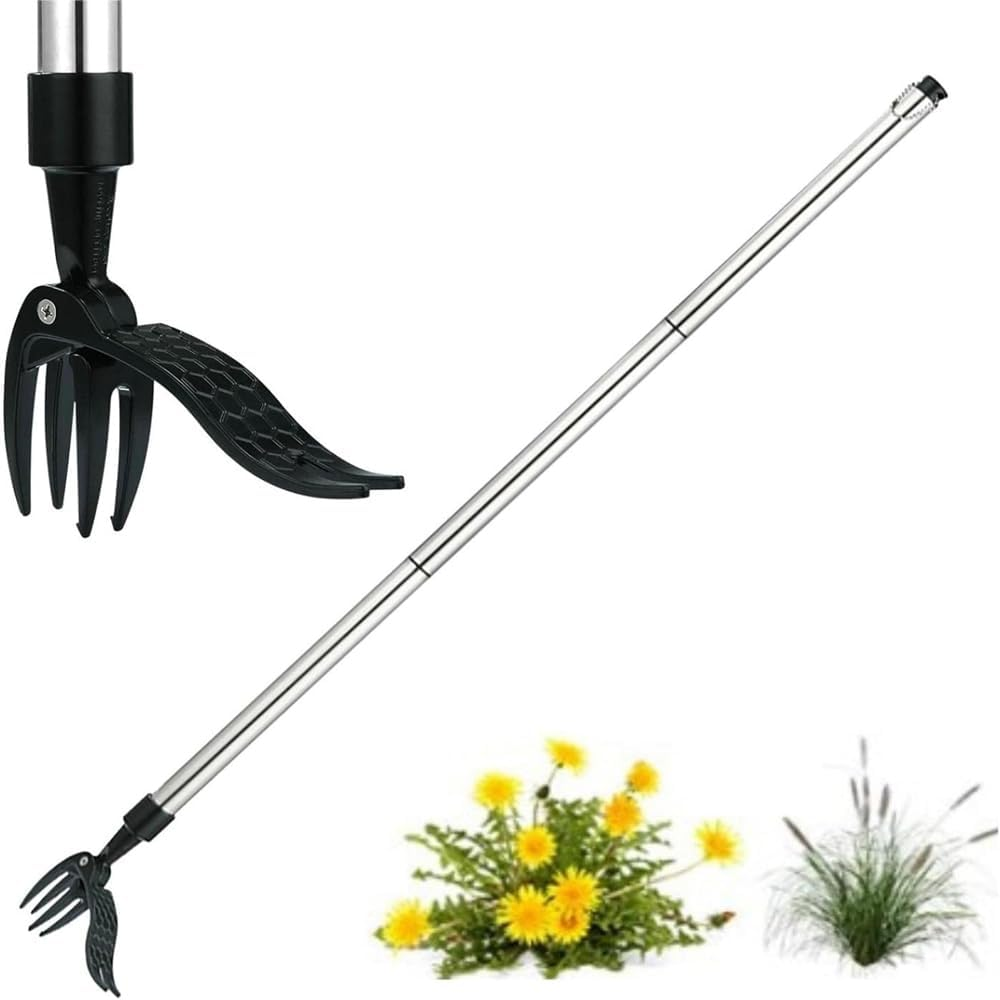 Weed Removal Tool Weed Puller Tool 39.3 Inch Stand up Weed Puller Heavy Duty Long Handle Garden Weeding Tool with 4 Claws Easily Remove Weeds without Bending Pulling or Kneeling image number 4