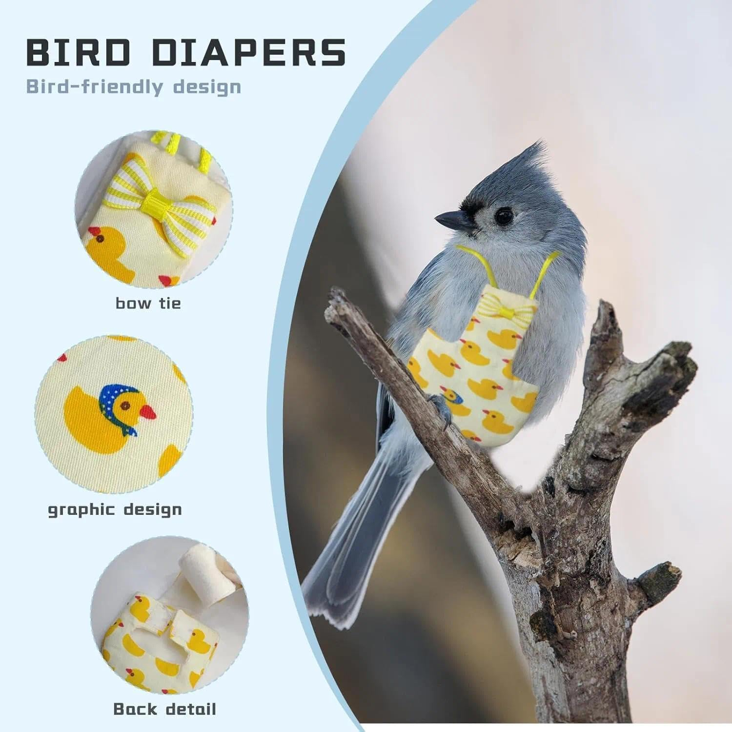 4 Pcsbird Diaper, Reusable Adjustable Pigeon & Cockatiel Diaper with Waterproof Lining, Comfortable & Suitable for Small to Medium Birds, Pet Bird Owners, Compatible with Similar-Sized Birds(M) &ndash; CRFY image number 3