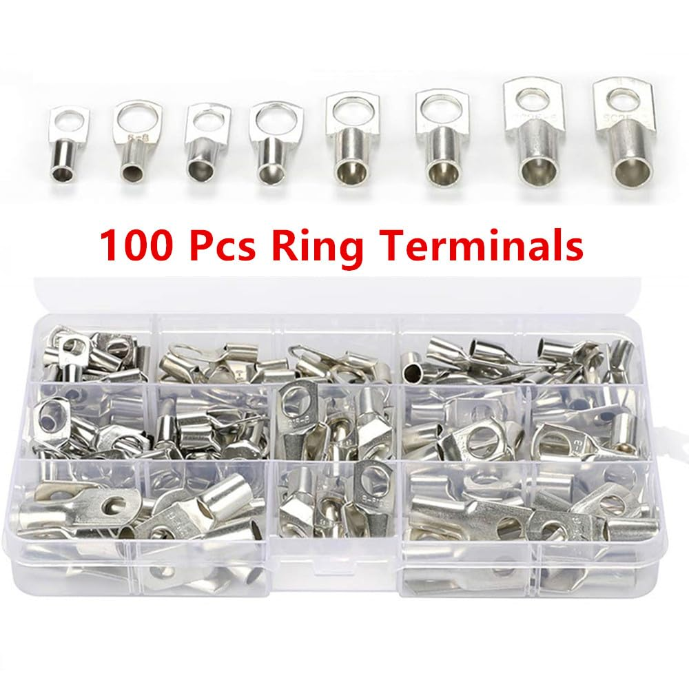 Cuicanfla 220PCS Tinned Battery Copper Cable Lugs Crimp Terminals Kits Wire Connector Set, Copper Wire Lugs Battery Terminal Connectors, for Car Auto Machine Electrical Wire Crimping