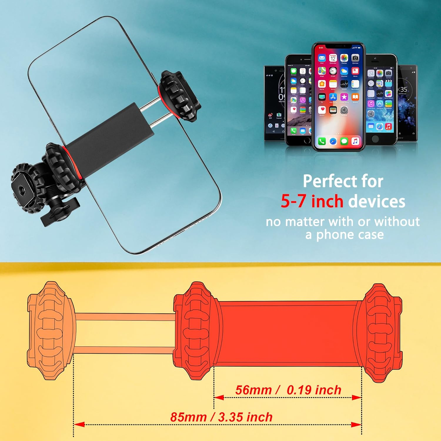 Zeadio Smartphone Tripod Mount Adapter, Cell Phone Tripod Holder Clamp with Triple Cold-Shoe Mount for All Iphone and Android Smartphones Light Microphone Etc image number 1